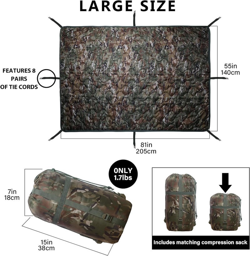 GHILEO Camo Poncho Liner, Army Blanket, Military Sleeping Bag, with A Compression Carrying Bag, for Traveling, Hiking, Camping, Outdoor Survival, Car Blanket - Image 2